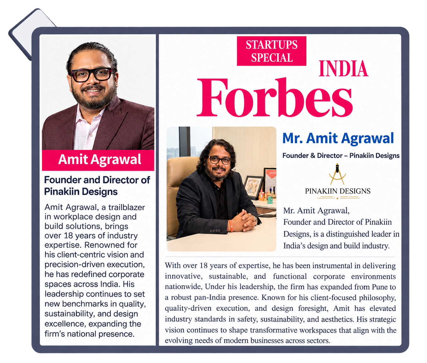 Forbes India Startups Special feature on Ar. Amit Agarwal, Founder and Director of Pinakiin Designs