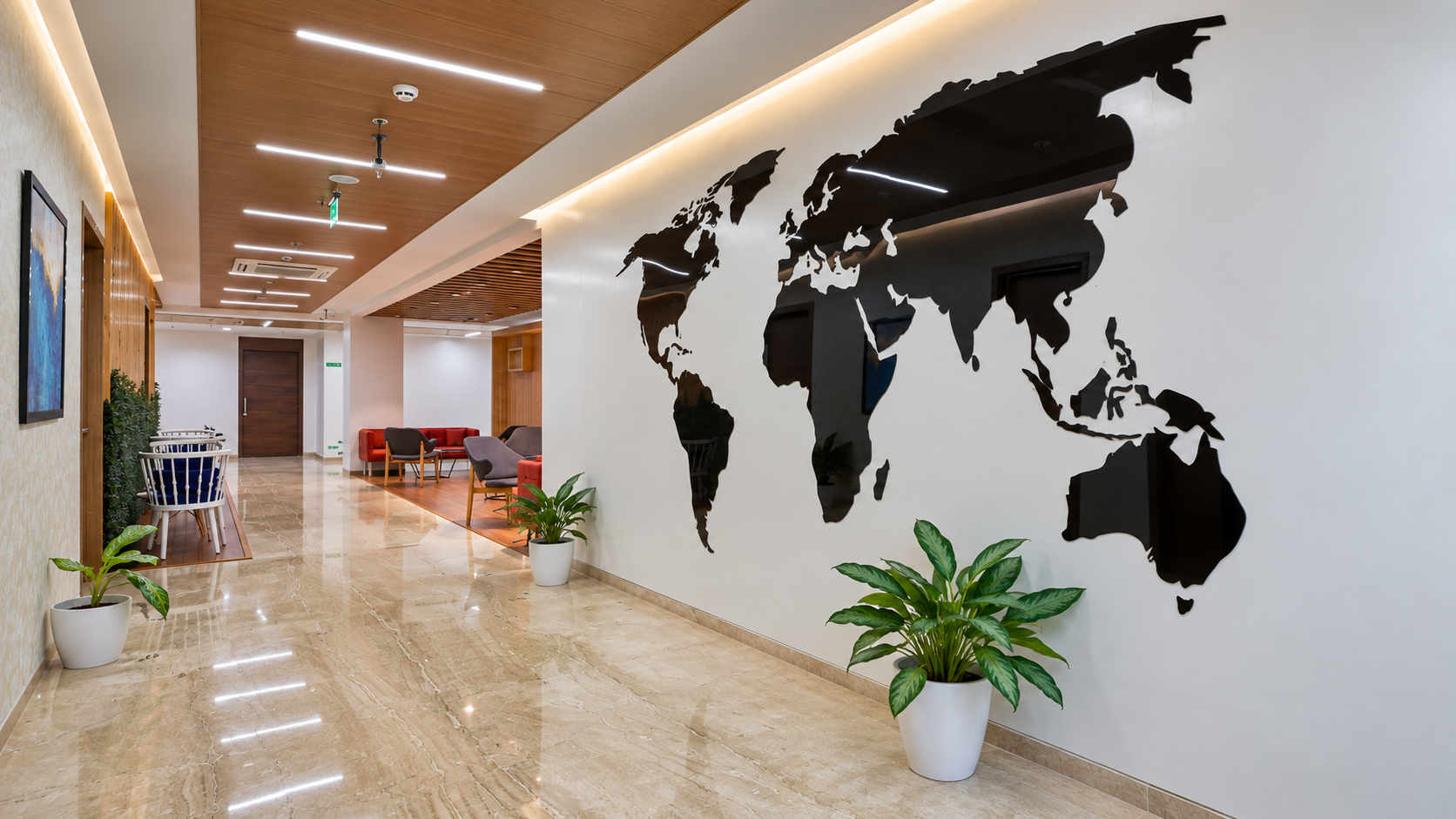 Meeting setting with coordinated ceiling and services